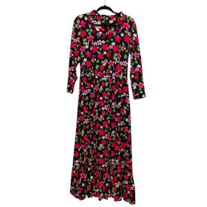 Vtg 60s Julie Miller California Retro Floral Ruffle‎ Mod Maxi Dress Sz 14